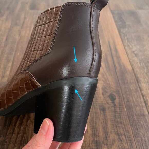 Marc Fisher Croc Embossed Faux Leather Ankle Bootie Pointed Toe Size 8.5 Brown - Picture 11 of 16